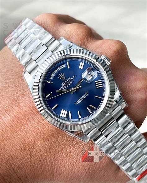 blue dial day date rolex|Rolex Day-Date 228239.